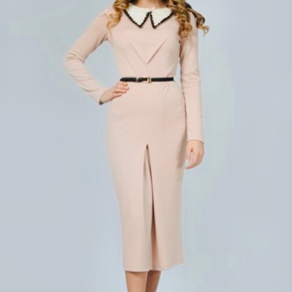 Lila Kass Powder Pink Pleated Sheath Dress